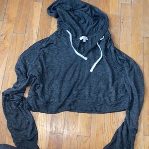 NWOT Colsie gray jersey comfy mushy v neck cropped hoodie size L